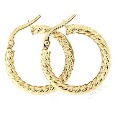 Jewelco London Ladies 9ct Yellow Gold Rope Twisted Round Hoop Earrings - 15mm - ERNR02845