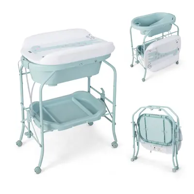 Baby Changing Table with Bathtub Folding Infant Diaper Changing Nursery Station