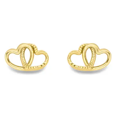 Jewelco London 9ct Yellow Gold Double Open Love Heart Fluted Outline Stud Earrings - SENR02891