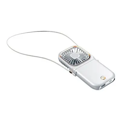 (White) 3-in-1 Mini USB Fan Hanging Neck Speed Adjustable Cooling Conditioning Fan with Phone Ho