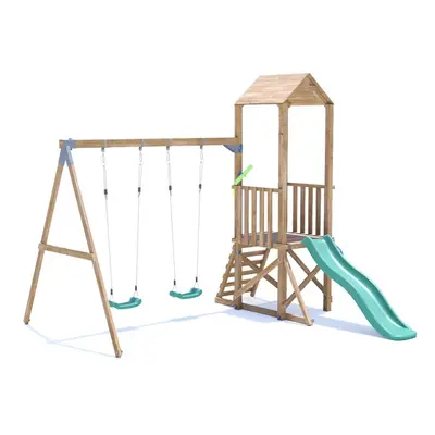 SquirrelFort Climbing Frame with Double Swing, Low Platform & Slide