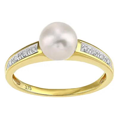 (Q) Jewelco London 9ct Yellow Gold Diamond And Cultured Pearl Ring - PR1AXL2583YPRL