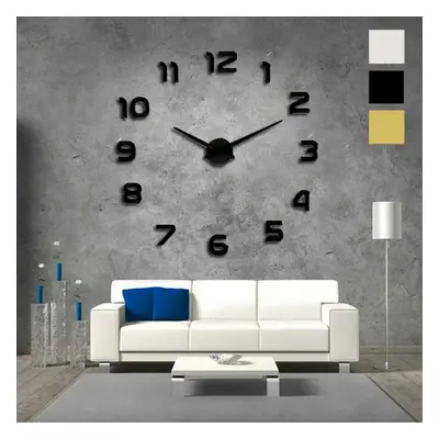 (Black) 3D DIY Wall Sticker Clock Large Size Mirror Surface Decor Quartz