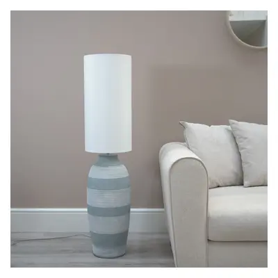 ValueLights Deegan Grey Ceramic Midi Floor Lamp with Lamp Shade & Bulb