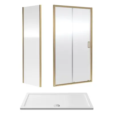 6mm Toughened Safety Glass Sliding Shower Door, Side Panel and Shower Tray - x x 1900mm - Brushe