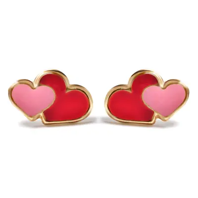 Jewelco London Ladies 9ct Yellow Gold Pink Enamel Love Heart Stud Earrings - JES281