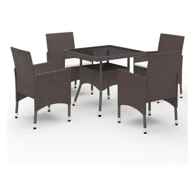 vidaXL Garden Dining Set Piece Poly Rattan and Tempered Glass Brown Seat