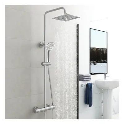 Exposed Thermostatic Shower Mixer Set Twin Head Rainfall Chrome Silver