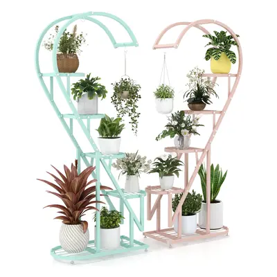 5 Tier Heart-shaped Ladder Plant Stand Metal Plant Shelf w/Hanging Hook