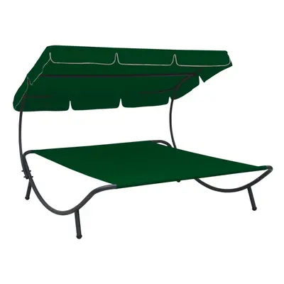 vidaXL Outdoor Lounge Bed with Canopy Green Chaise Lounge Patio Home Sun Bed