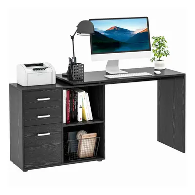 HOMCOM Computer Desk Table Workstation Shape File Cabinet Black Home Office