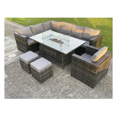 Fimous Outdoor Rattan Garden Furniture Corner Sofa Gas Fire Pit Table Sets Seater