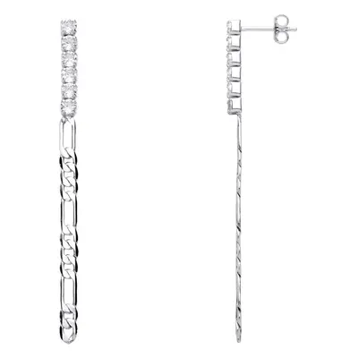 Jewelco London Ladies Rhodium Plated Sterling Silver CZ Eternity Figaro Chain Shoulder Duster Dr