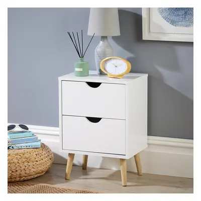 White Drawer Bedside Cabinet Wooden Side Lamp Table Nightstand Scandi Legs