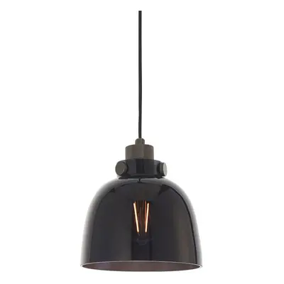 Industrial Ceiling Pendant Light Fitting - Matt Black & Black Tinted Glass