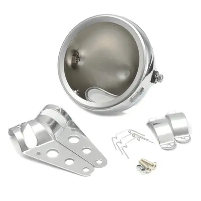 (Silver) 5.75 inches Motorcycle Round Headlight Lamp Bucket Housing Shell+Clamp For Harley