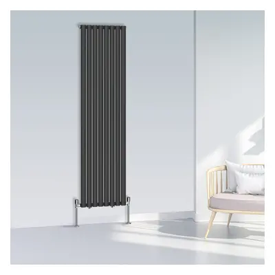 (1800x472mm Single, Black) NRG Oval Column Designer Radiator Horizontal Vertical Central Heating