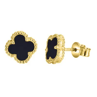 Jewelco London 14k Gold-plated Silver Black Clover Onyx Bead Edge Lucky Charm Stud Earrings - AE