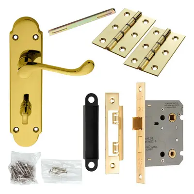 Door Handle & Bathroom Lock Pack Brass Victorian Lever Thumbturn Backplate