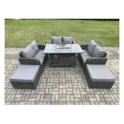 Fimous Seater Rattan Outdoor Garden Furniture Sofa Set Gas Fire Pit Dining Table Gas Heater with