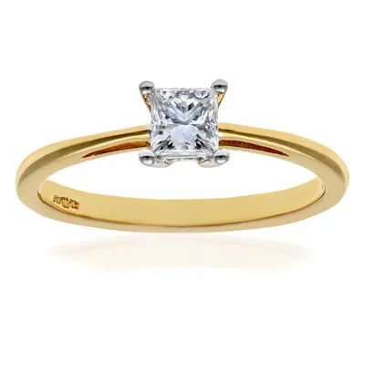 (J) Jewelco London 18ct Yellow Gold Engagement Ring, J/I Certified Diamond, Princess Cut, 0.33ct