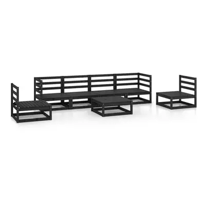 vidaXL Solid Pinewood Garden Lounge Set Piece Black Outdoor Seat Furniture