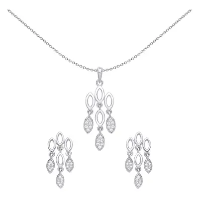 Jewelco London Ladies Sterling Silver Cubic Zirconia Chandelier lights Earrings Necklace Set - G