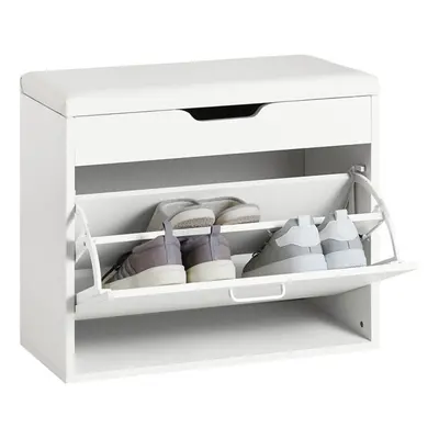 SoBuy FSR95-W, Shoe Cabinet with Folding Padded Seat & Flip-drawer