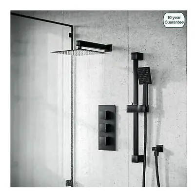 Matt Black Rainfall Shower with Thermostatic Control and Hand Held Kit | Temel