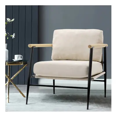 Beige Linen Upholstered Armchair with Thick Cushion Indoor Modern Armchair Garden Gazebo Chair