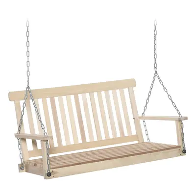 Outsunny Seater Porch Wooden Swing Chair Garden Bench w/ Chains Natural