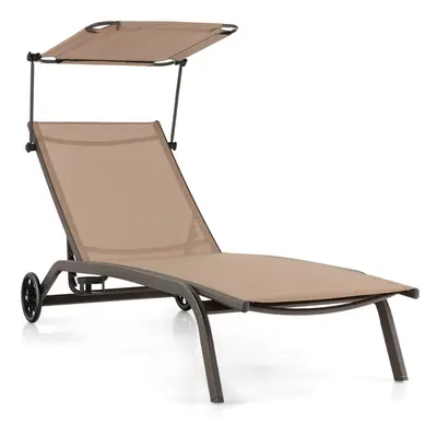 Patio Chaise Lounge Chair Heavy-Duty w/6-Level Canopy Cupholder&Wheels