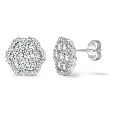 Jewelco London Solid 18ct White Gold Pave Set Round G SI1 1.26ct Diamond Snowflake Cluster Stud 