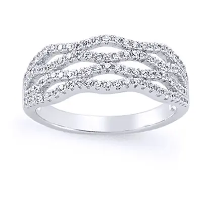 (Q) Jewelco London Ladies Rhodium Plated Sterling Silver Cubic Zirconia Row Pave Wavy Eternity R