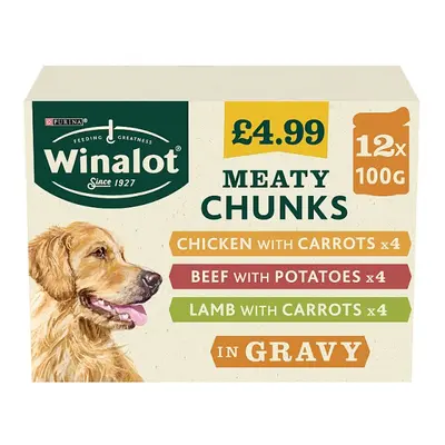 Winalot Meaty Chunks in Gravy x 100g (1200g) (Case of 4, x 12x100g)