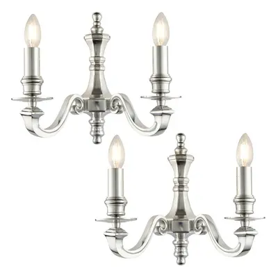 2 PACK Dimmable Twin Wall Light Polished Aluminium Candelabra Style Modern Lamp