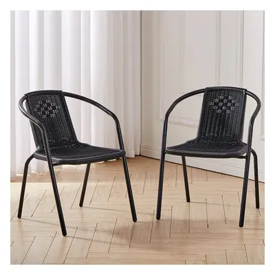 (Set of 2) Garden Dining Chairs Rattan Bistro Chairs Outdoor Furniture