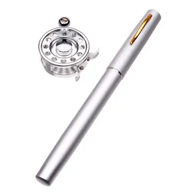 (Silver) Mini Pen Fly Fishing Rod Portable Pocket Aluminum Alloy Fishing Rod