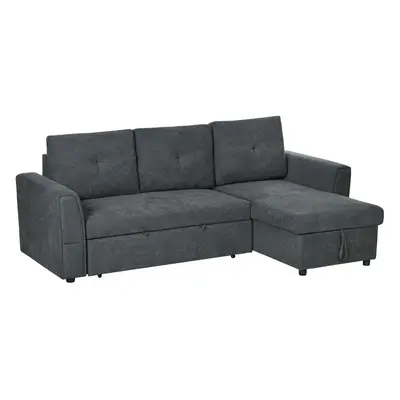 HOMCOM Seater Sofa Bed, Convertible Pull Out Sofa with Storage, Dark Grey