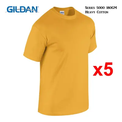 (M) Packs Gildan T-SHIRT Blank Plain Basic Tee Men Heavy Cotton (Gold)