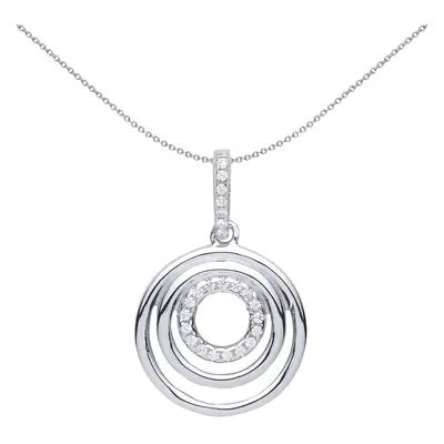 Jewelco London Ladies Sterling Silver Cubic Zirconia Tunnel Rings Halo Pendant Necklace inch - G