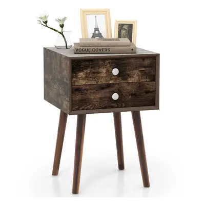 Bedside Table w/ Storage Drawers Legs Solid Wood Night Stand Cabinet