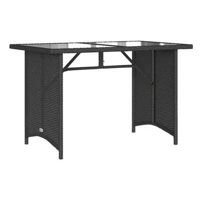 vidaXL Garden Table with Glass Top Outdoor Dining Table Black Poly Rattan