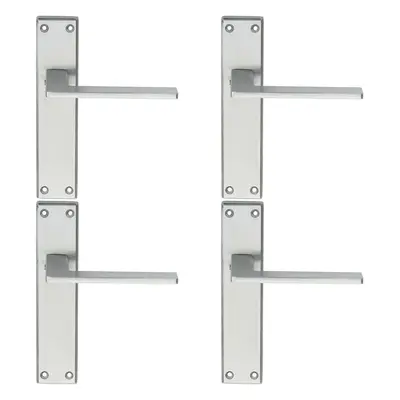 4x Flat Straight Lever on Latch Backplate Door Handle x 40mm Satin Chrome