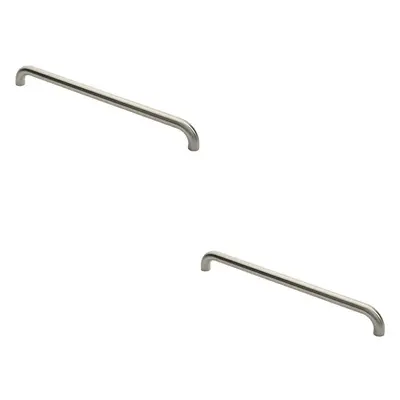 2x Round D Bar Pull Handle x 30mm 600mm Fixing Centres Satin Steel