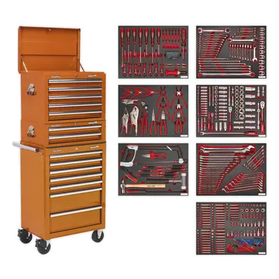 14 Drawer Topchest Mid Box & Rollcab Bundle with Piece Tool Kit - Orange