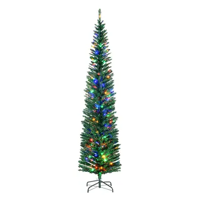 HOMCOM 7.5ft Artificial Pencil Christmas Tree with Colourful Lights, Steel Base