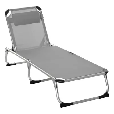 Outsunny Folding Outdoor Reclining Sun Lounger Chair Aluminium Frame Light Grey