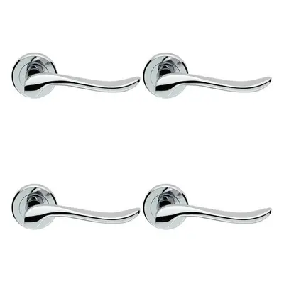 4x PAIR Scroll Shaped Lever Handle on Round Rose Concealed Fix Polished Chrome