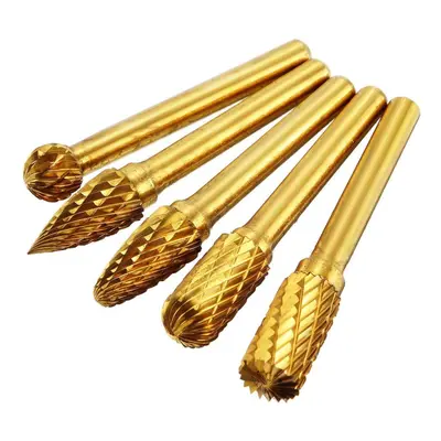 5pcs 6x10mm Tungsten Steel Grinding Head Drill Bit Titanium Coated Rotary Burrs Tool